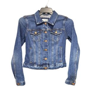 LOFT Medium Wash Denim Jacket XS Stretch Button Front